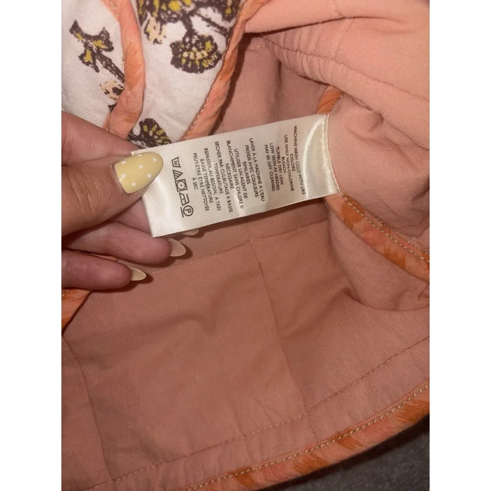 Free People Chloe Quilted Jacket XS Peach Ivory Folk Print Boho Dolman Cropped